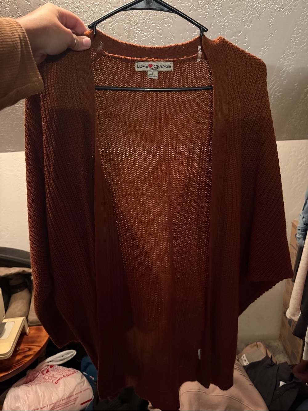 Love & Change Open-Front Rust Knit Cardigan